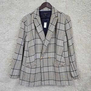 Talbots Plus Blazer Womens 20W Cream Blue Plaid Gold Button Dark Academia